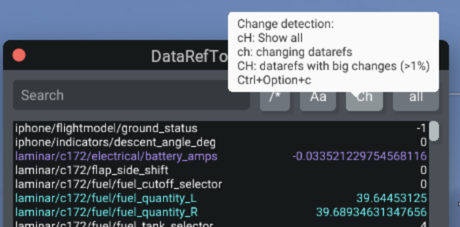 Tooltip explaining the function of the chnage detection button