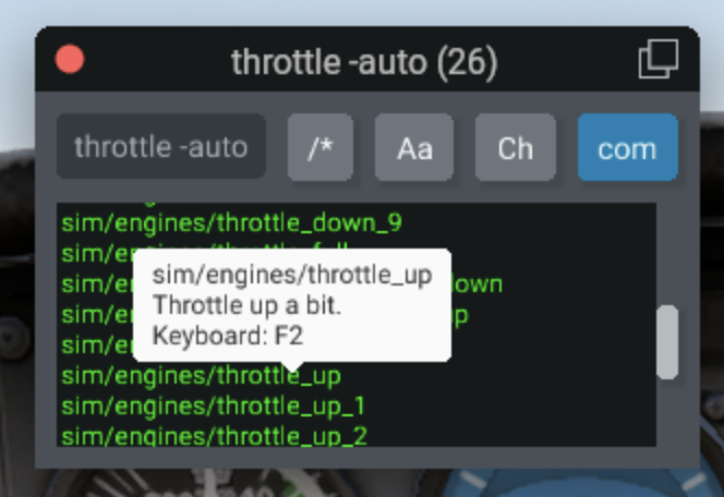 Tooltip for a command in the search window, showing they description and keyboard shortcut