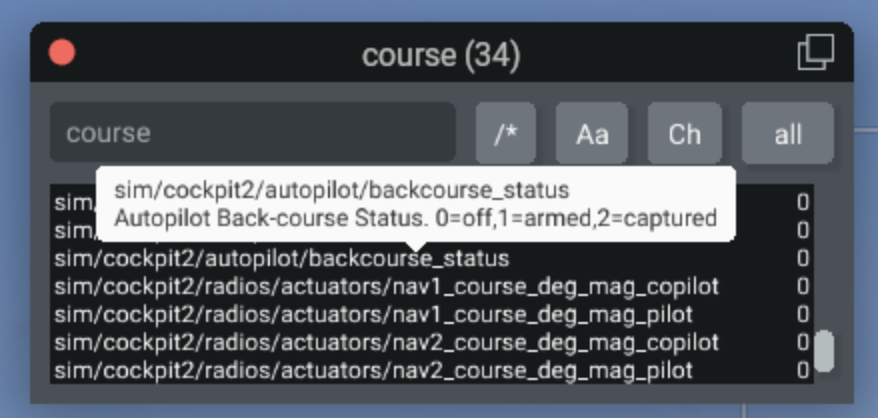 Tooltip for a dataref in the search window